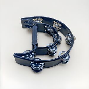 Black Half Moon Handheld Tambourine Double Row Metal Jingles Lightweight Durable